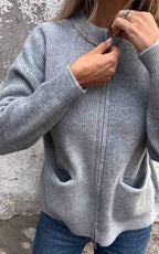 Women's knitted zip jacket with stand collar and front pockets