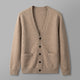 Men's plain V-neck cardigan with buttons, long sleeves and patch pockets