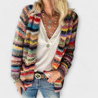 Women's multicoloured striped knit cardigan with long sleeves and open front