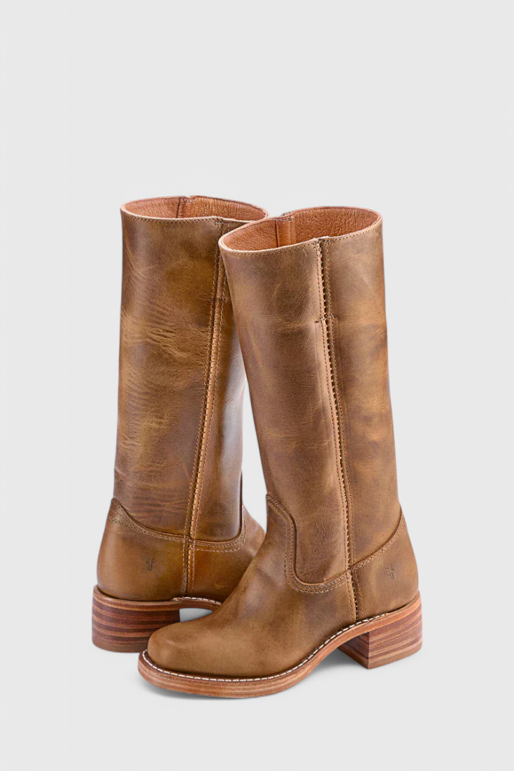 Women's tall classic boots with almond toes and low block heels