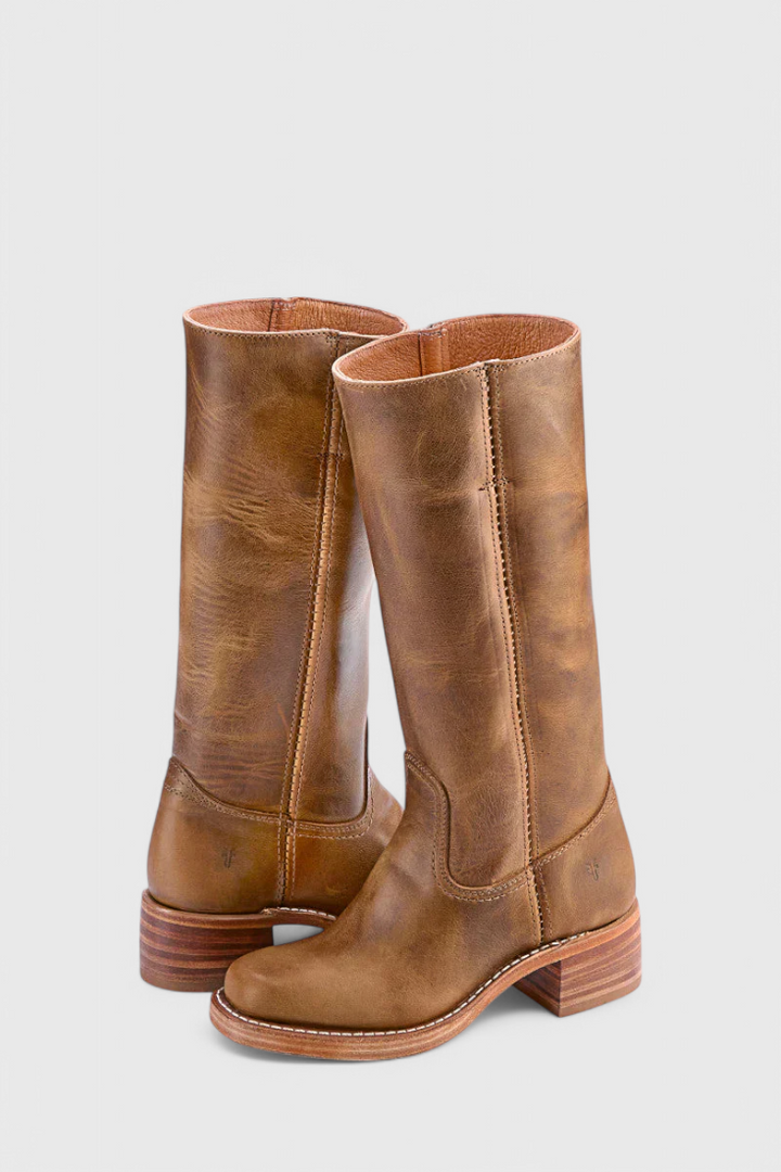 Women's tall classic boots with almond toes and low block heels