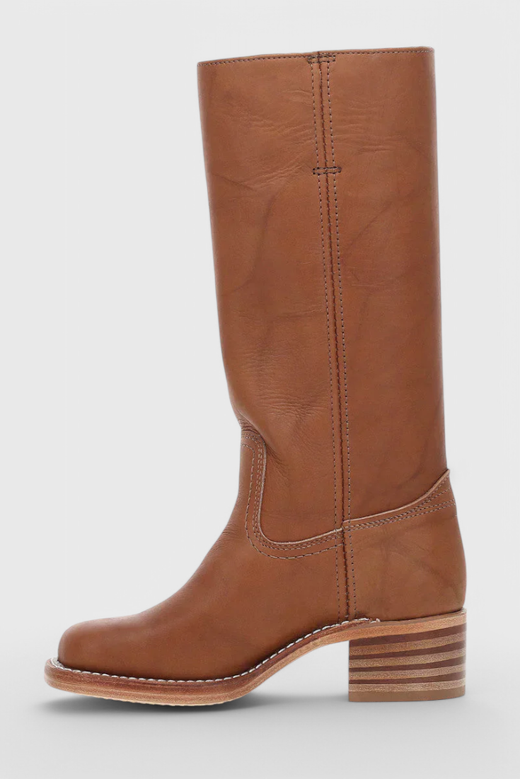 Women's tall classic boots with almond toes and low block heels