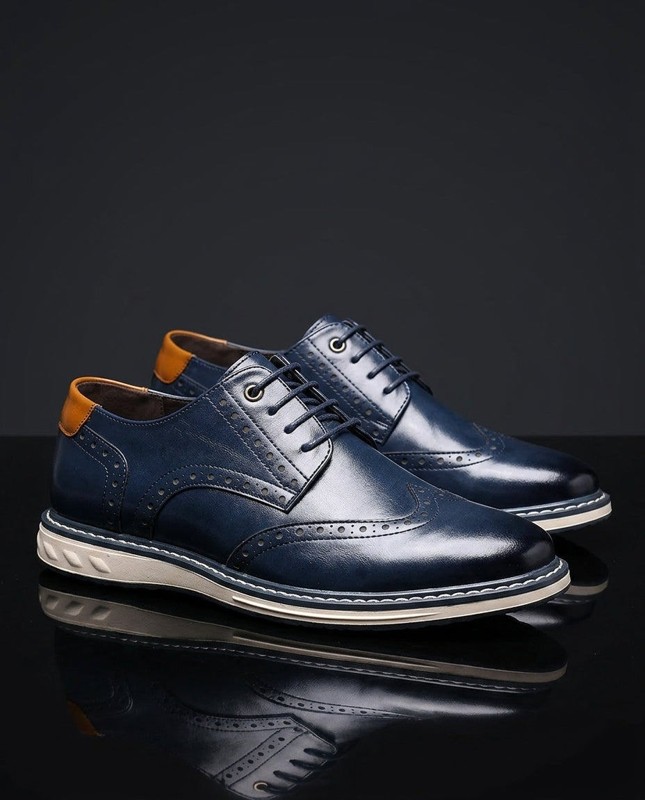 Wingtip brogue trainers with perforated panels and layered soles