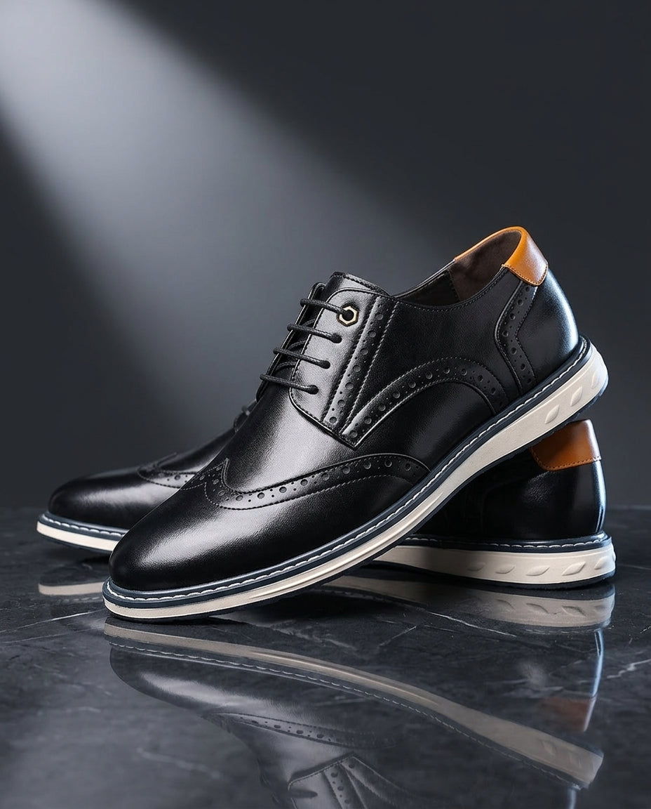 Wingtip brogue trainers with perforated panels and layered soles