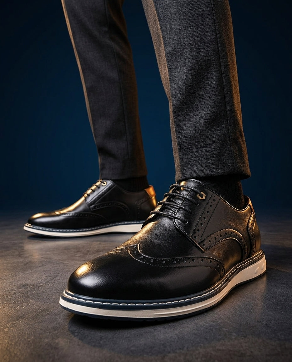 Wingtip brogue trainers with perforated panels and layered soles