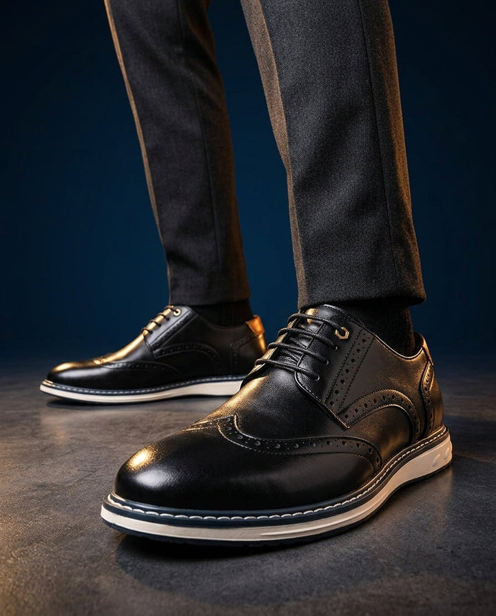 Wingtip brogue trainers with perforated panels and layered soles