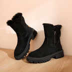 Fur-trimmed winter boots with side zipper and lug sole