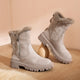 Fur-trimmed winter boots with side zipper and lug sole