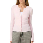 Women's fitted ribbed cardigan with crew neckline and long sleeves