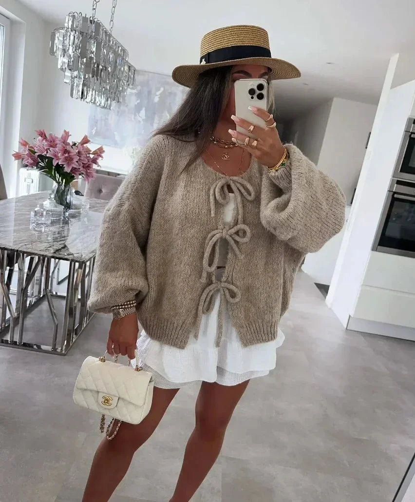 Women's Relaxed Tie-Front Knit Cardigan