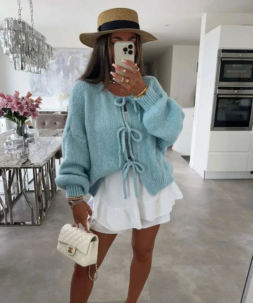 Women's Relaxed Tie-Front Knit Cardigan