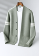 Men's striped long-sleeve button cardigan with front pockets