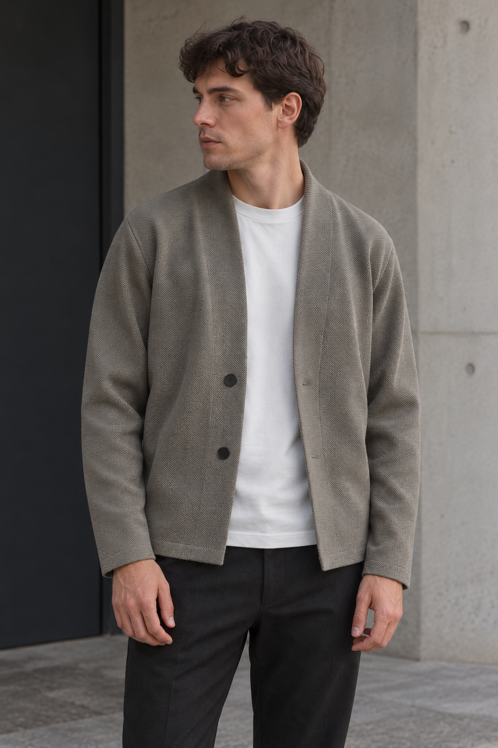 Men's plain shawl collar button cardigan with long sleeves