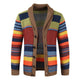 Men's multicoloured striped cardigan with shawl collar and button front