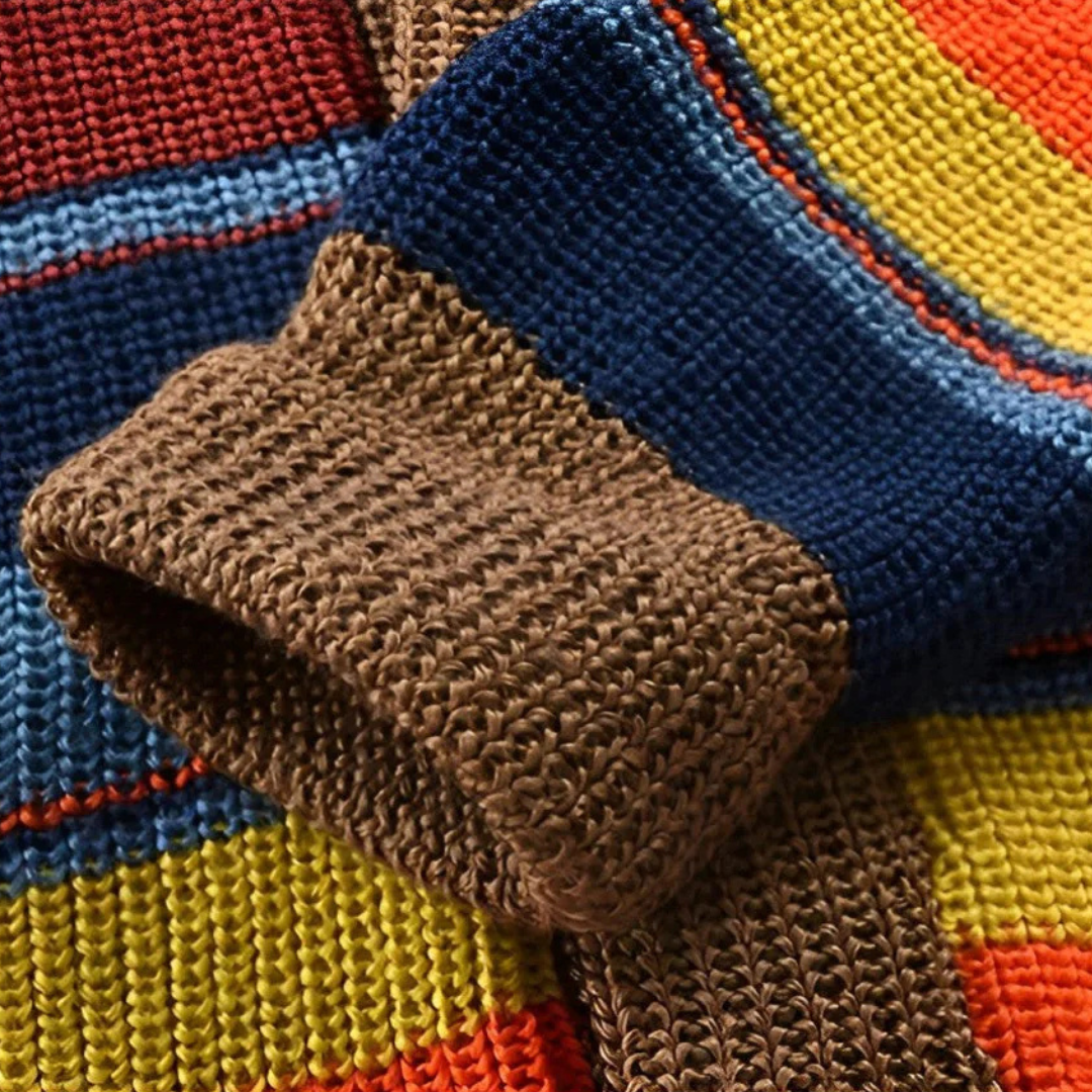 Men's multicoloured striped cardigan with shawl collar and button front