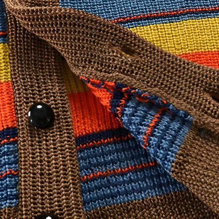 Men's multicoloured striped cardigan with shawl collar and button front