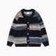 Men's navy striped button-front cardigan with long sleeves