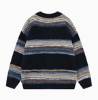 Men's navy striped button-front cardigan with long sleeves