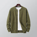 Men's textured button cardigan with crew neck, long sleeves and two front pockets