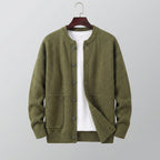 Men's textured button cardigan with crew neck, long sleeves and two front pockets