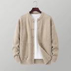 Men's textured button cardigan with crew neck, long sleeves and two front pockets