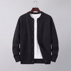 Men's textured button cardigan with crew neck, long sleeves and two front pockets
