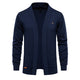 Men's open-front shawl collar cardigan with long sleeves and patch pockets