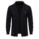 Men's open-front shawl collar cardigan with long sleeves and patch pockets