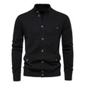 Men's buttoned stand collar cardigan with long sleeves and flap pockets