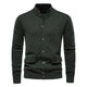 Men's buttoned stand collar cardigan with long sleeves and flap pockets