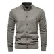 Men's buttoned stand collar cardigan with long sleeves and flap pockets
