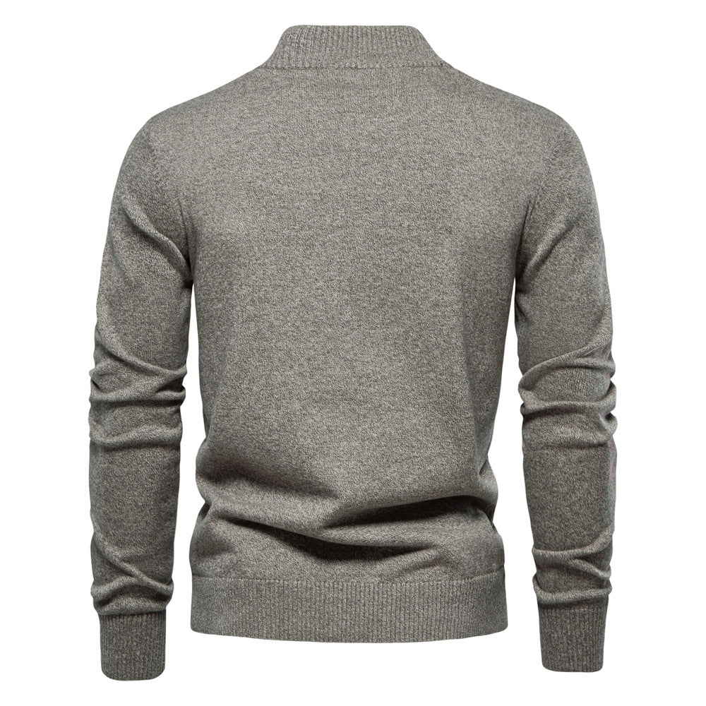 Men's buttoned stand collar cardigan with long sleeves and flap pockets