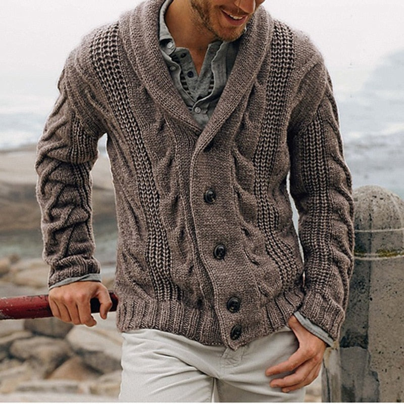 Men's chunky knit shawl collar cardigan