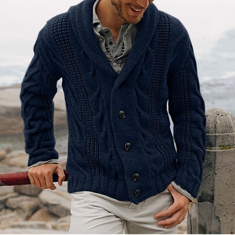 Men's chunky knit shawl collar cardigan