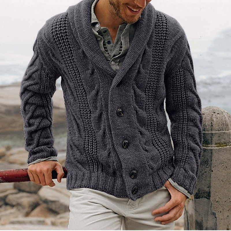 Men's chunky knit shawl collar cardigan