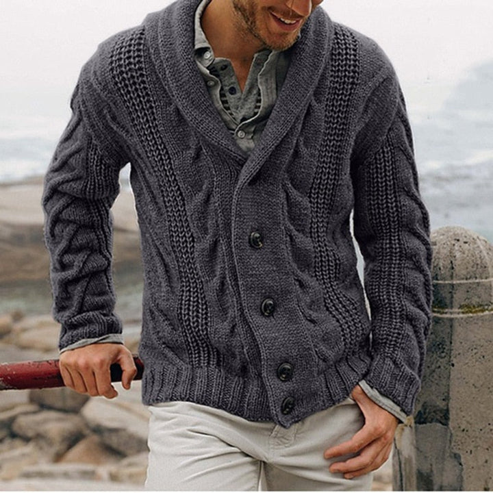 Men's chunky knit shawl collar cardigan