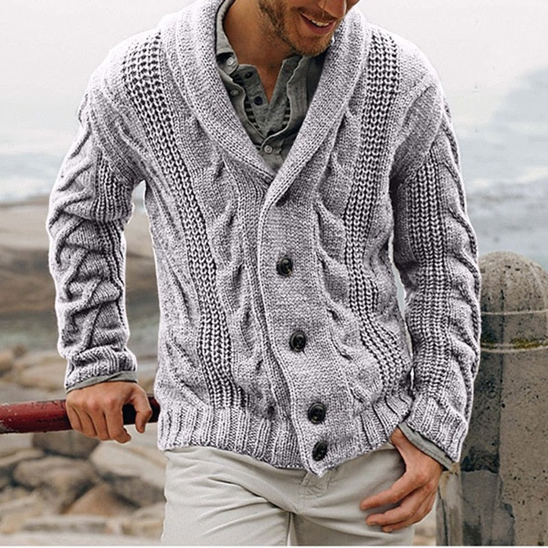Men's chunky knit shawl collar cardigan