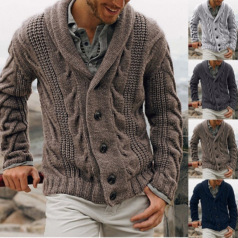 Men's chunky knit shawl collar cardigan