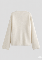 Women's white oversized V-neck cardigan with chunky ribbed knit