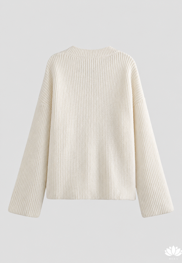 Women's white oversized V-neck cardigan with chunky ribbed knit