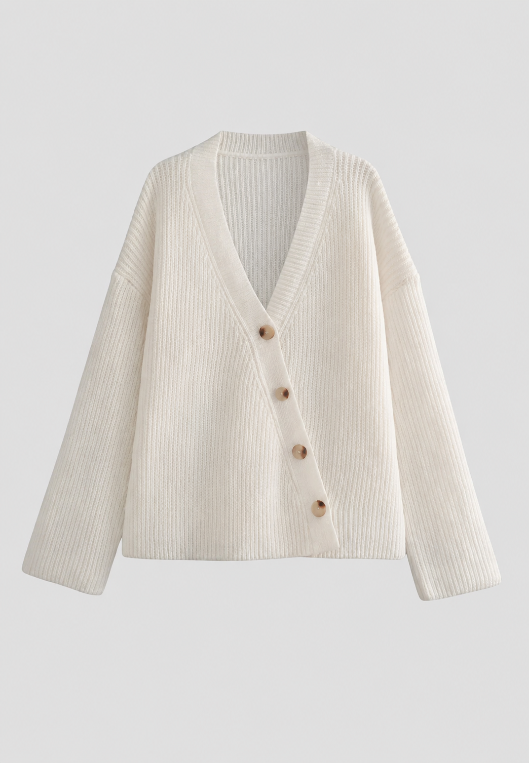 Women's white oversized V-neck cardigan with chunky ribbed knit