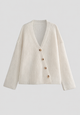 Women's white oversized V-neck cardigan with chunky ribbed knit