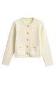 Women's knit cardigan with round neck, gold tone buttons and pockets
