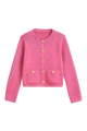 Women's knit cardigan with round neck, gold tone buttons and pockets