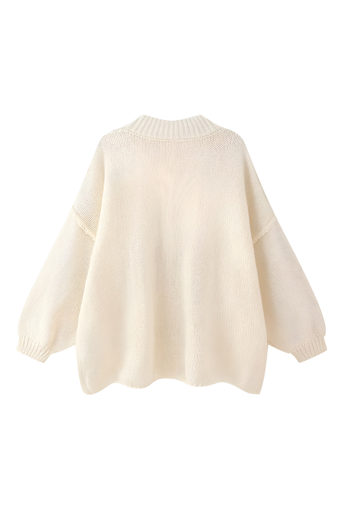 Women's oversized knit cardigan with crew neck and button front
