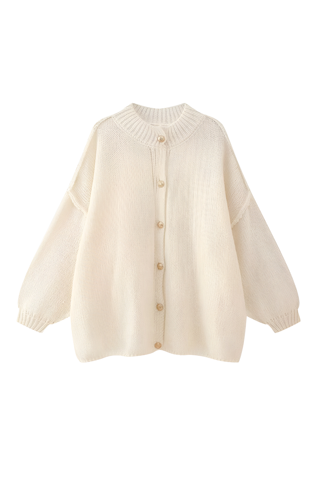 Women's oversized knit cardigan with crew neck and button front