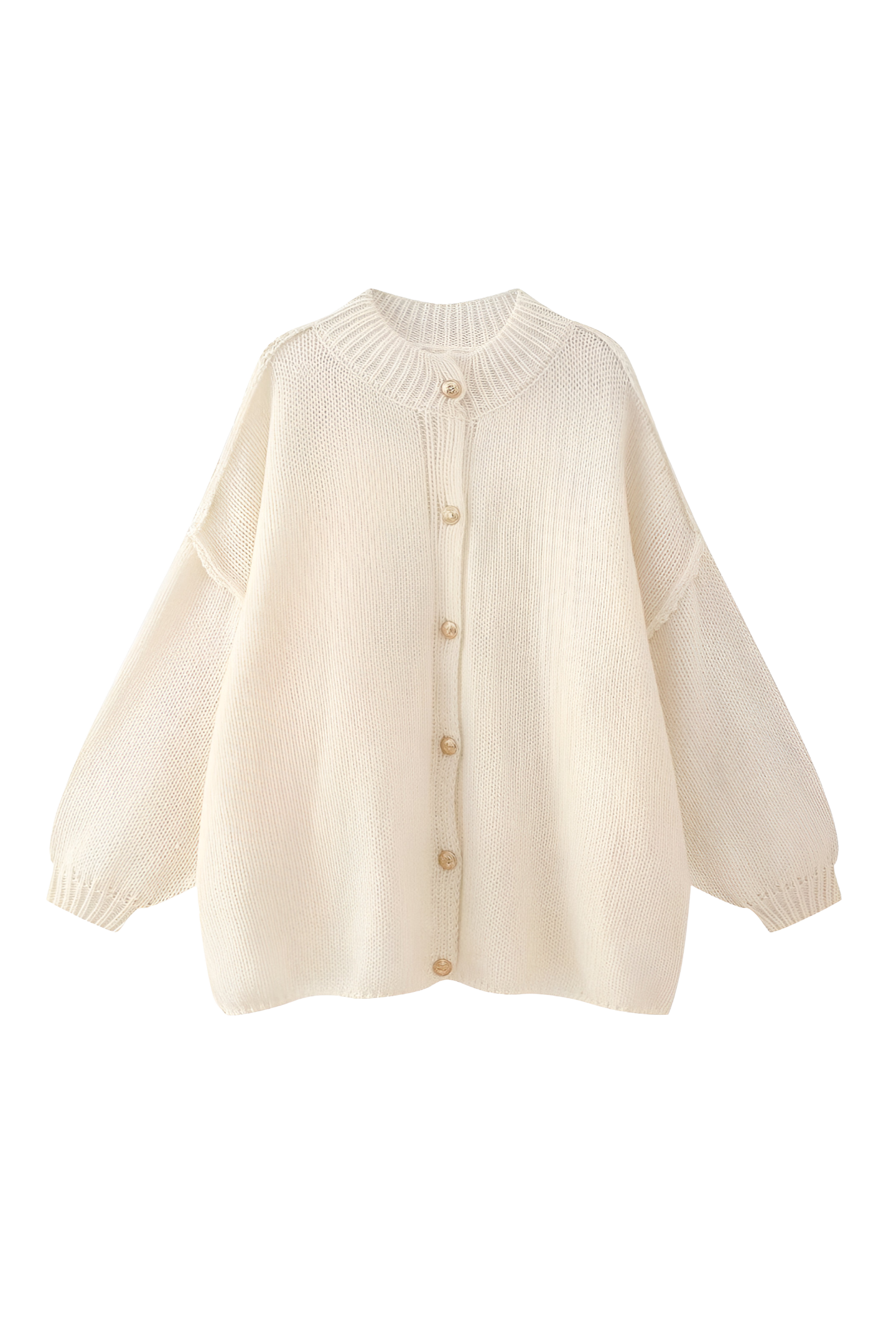 Women's oversized knit cardigan with crew neck and button front