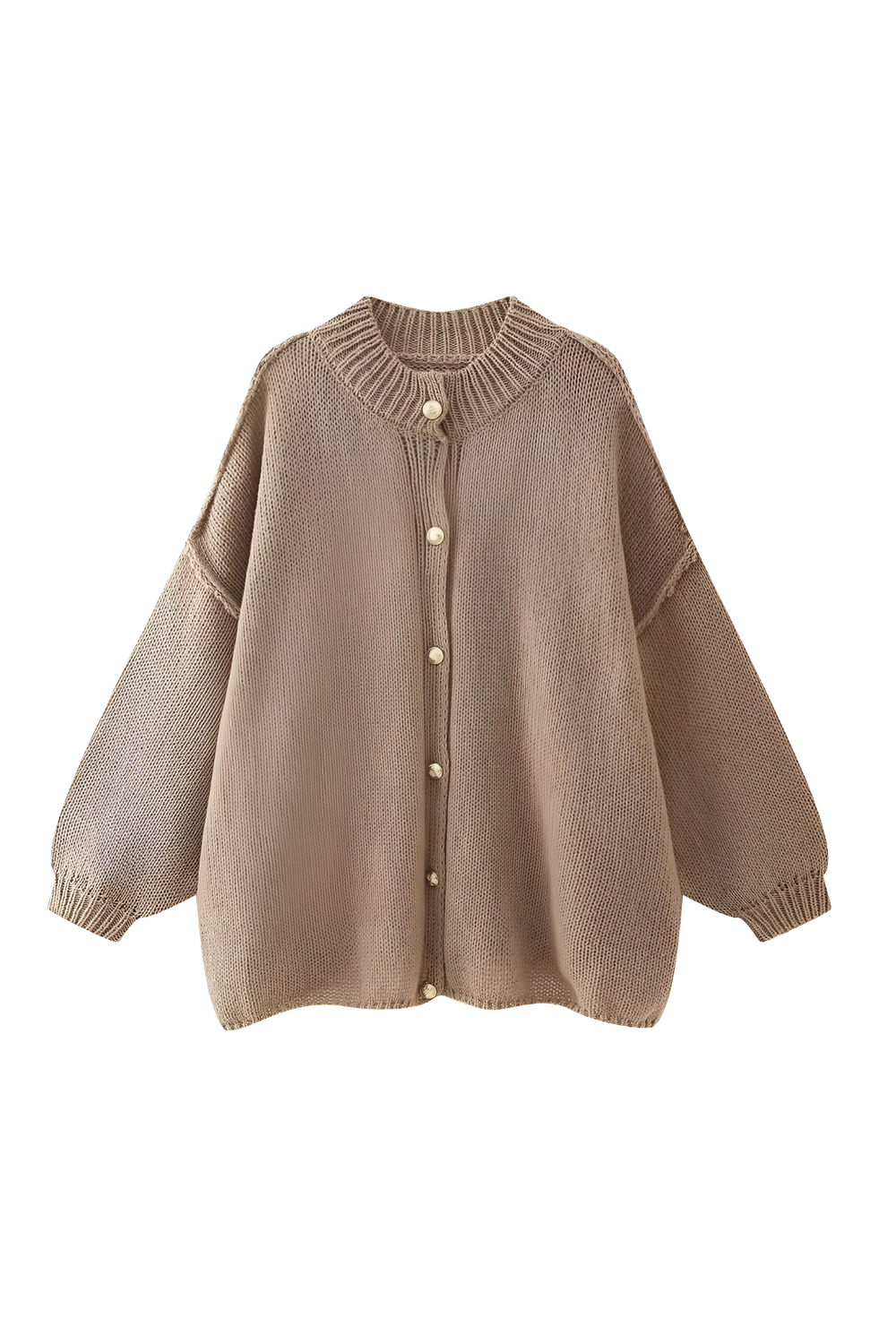 Women's oversized knit cardigan with crew neck and button front