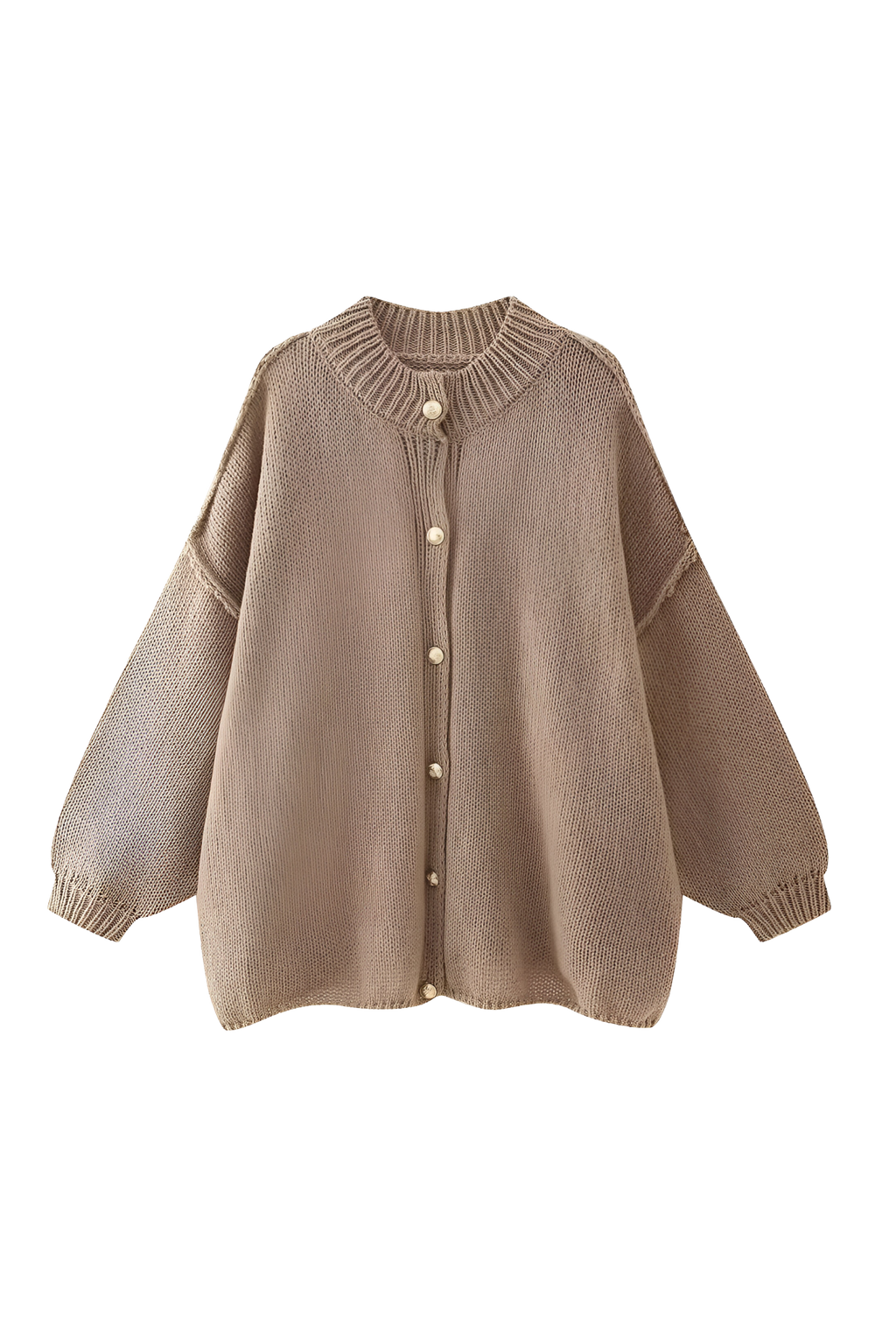 Women's oversized knit cardigan with crew neck and button front