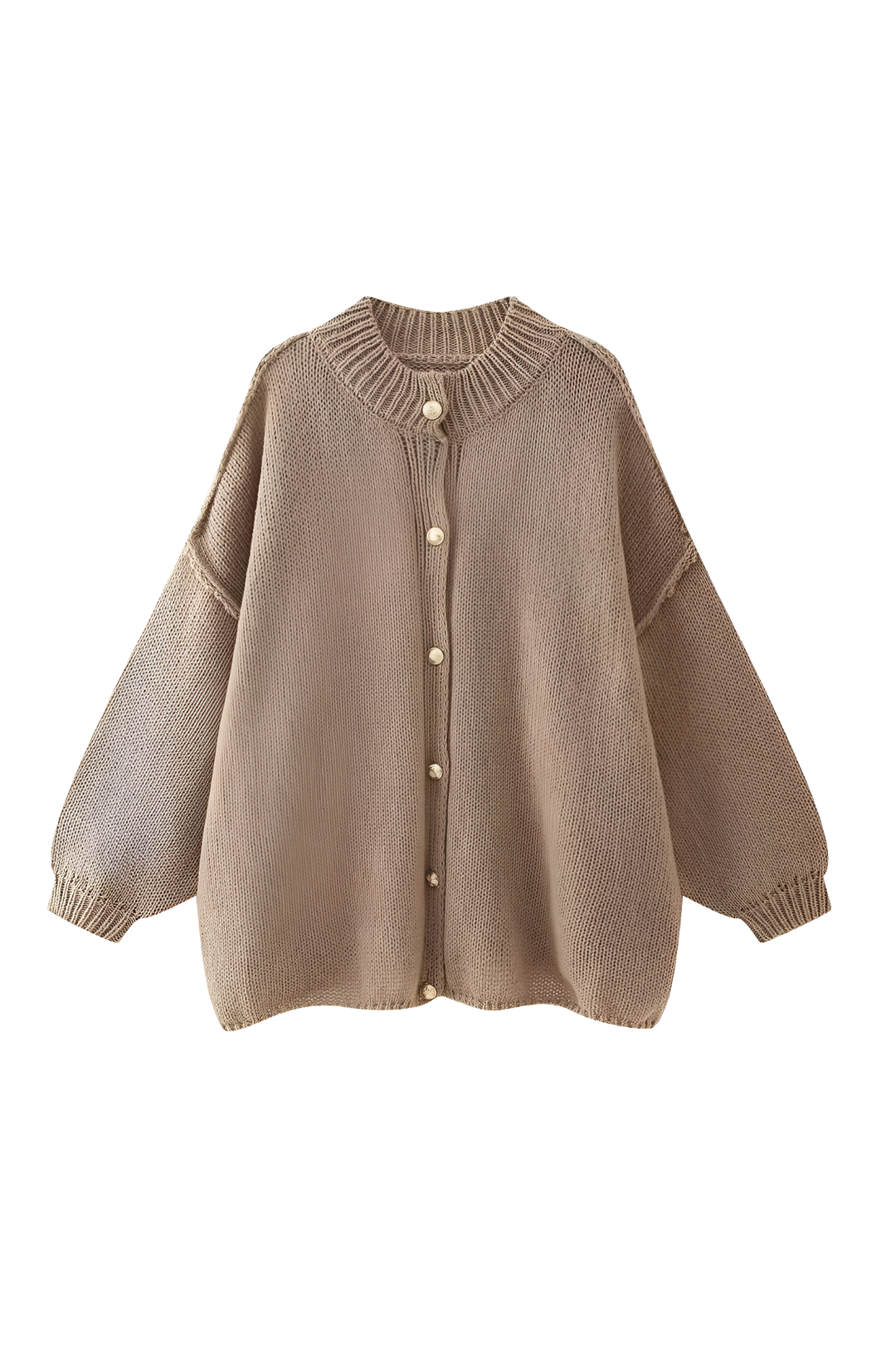Women's oversized knit cardigan with crew neck and button front